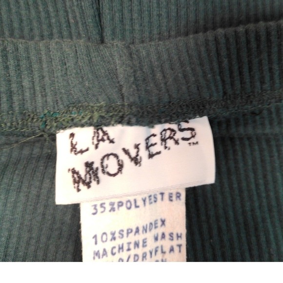 Vintage LA MOVERS Ribbed High Waist Bike Shorts Dark Green Women's Medium - Picture 3 of 6